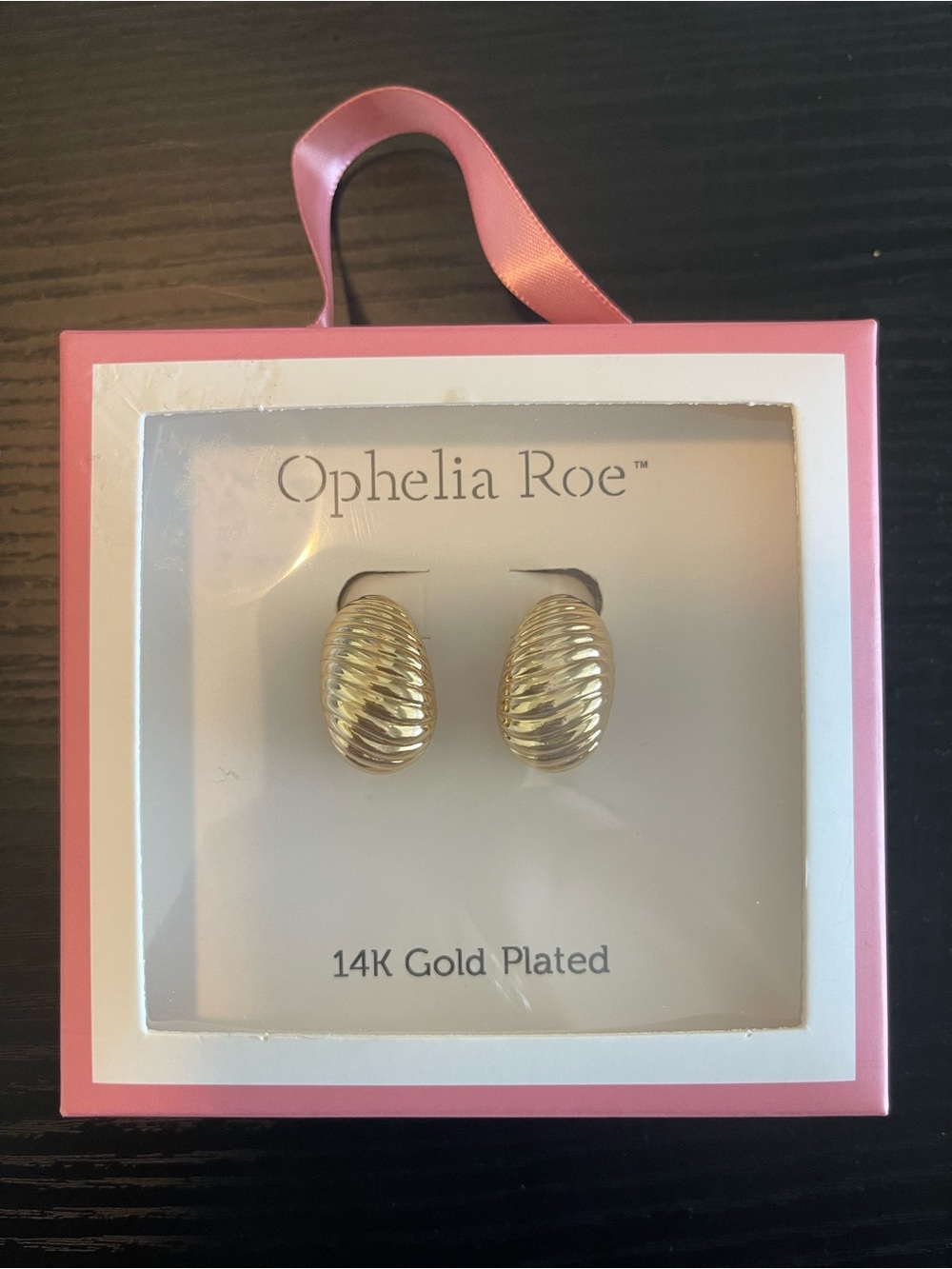 14K Gold Plated Ribbed Hoop Earrings - Gold